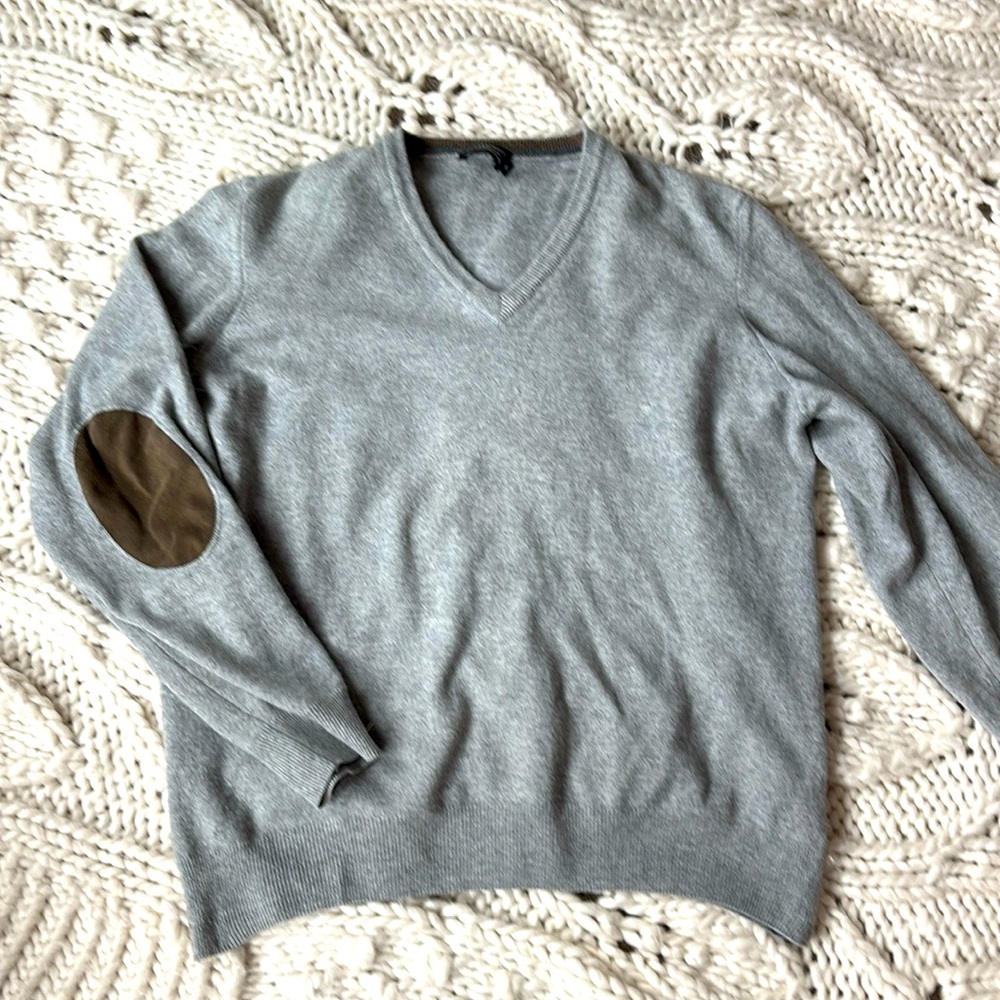 HACKETT Italian CASHMERE Gray V-Neck Pullover Sweater